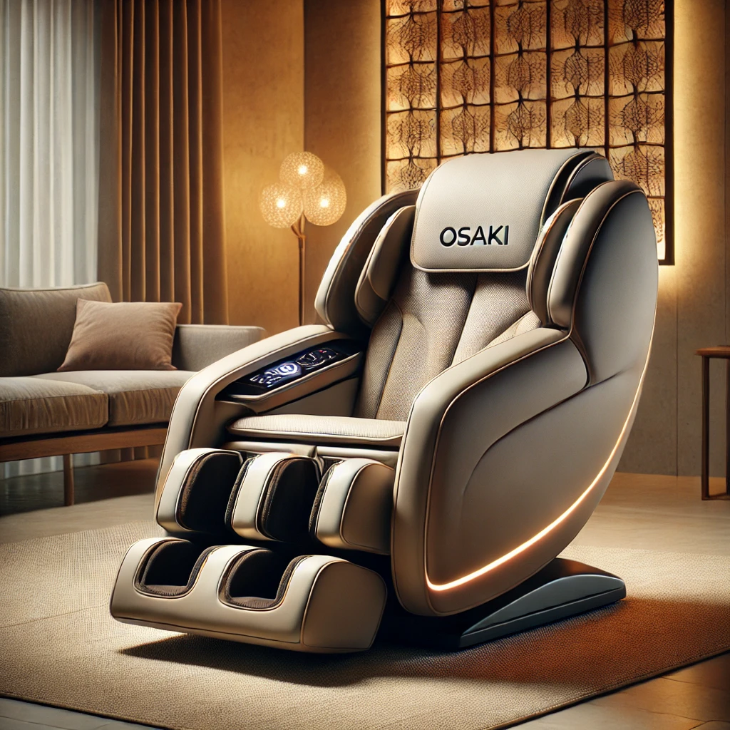 A luxurious Osaki AI Vera 4D massage chair in a modern home setting, showcasing its ergonomic design, plush cushioning, and advanced control panel.