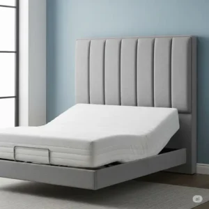 A headboard compatibility for an adjustable bed, showcasing a headboard mounted on a wall behind a mattress-only adjustable bed.