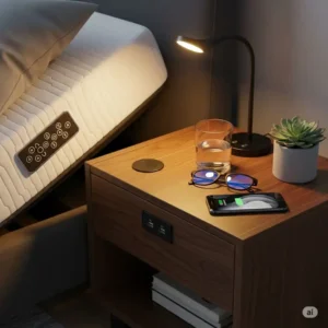 A nightstand with usb ports for an adjustable bed set.