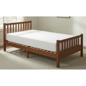 A full-length image of a complete twin xl bed frame with rails visible. The setup includes a foundation and a mattress, showing the final look and how the twin xl bed frame rails provide proper support.