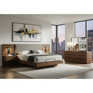 A contemporary design for an adjustable bed bedroom set, featuring a sleek design and clean lines.