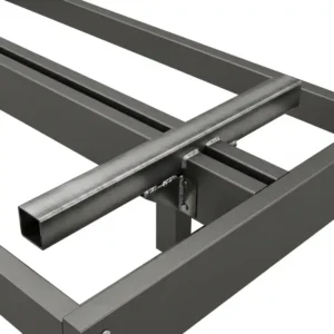 A detailed image of heavy-duty twin xl bed frame rails with a reinforced steel crossbar, emphasizing their strength and durability. This is a great visual for quality and longevity.