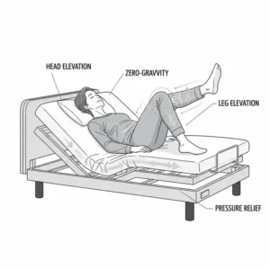 A zero gravity position on a full-size adjustable bed frame.