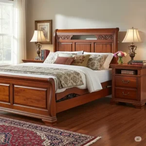 A traditional wood set for an adjustable bed.