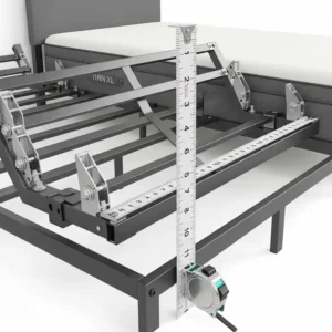 An image of adjustable twin xl bed frame rails designed for a twin XL size, highlighting the adjustable brackets and different length settings. This showcases the versatility of the product.