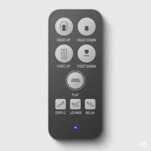 A simple graphic of the wireless remote control used to operate the functions of the adjustable bed frame queen split.